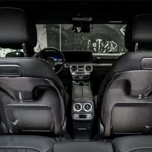 M Style Chair Back Cover – Black Dry Carbon Fiber (2025+) – G-Wagon Rear Seat Enhancement