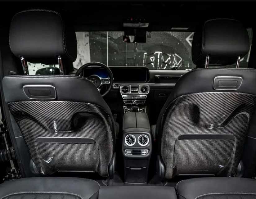 M Style Chair Back Cover – Black Dry Carbon Fiber (2025+) – G-Wagon Rear Seat Enhancement